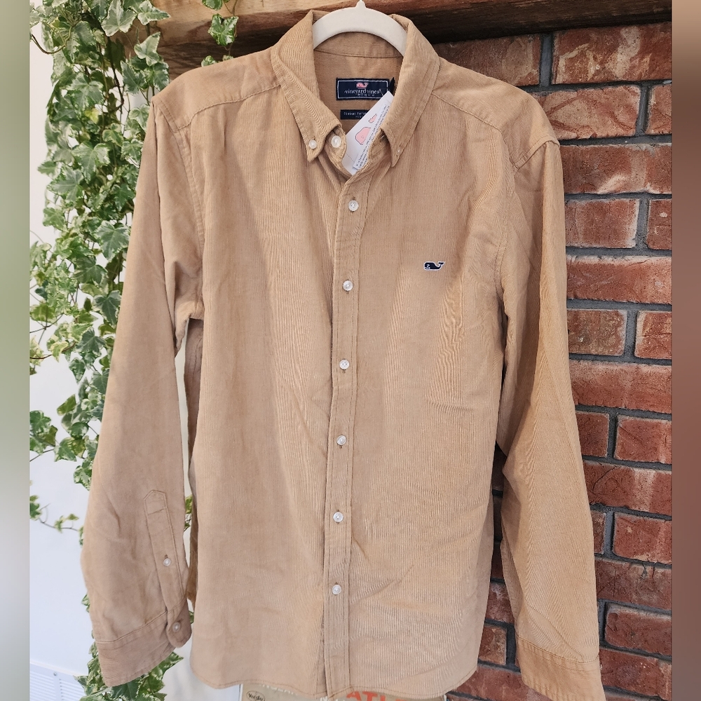 Vineyard Vines Men's Corduroy Khaki Button-Down Shirt - Picture 1 of 5